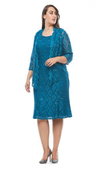 Layla Jones collection, Style Code LJ0315, Stretch sequin lace dress with scalloped jacket.